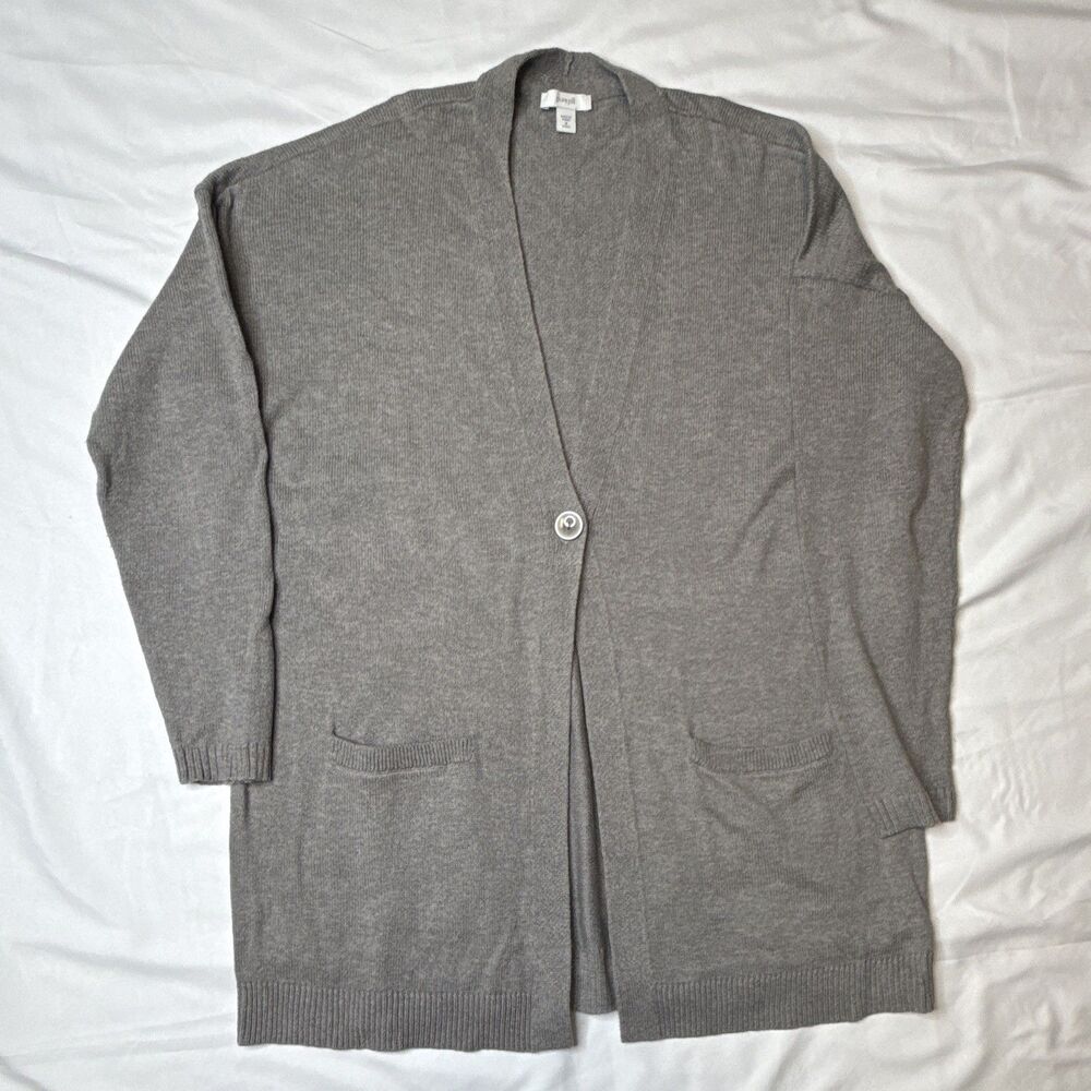 J. Jill Womens Gray Solid Knit ButtonFront Cardigan Sweater w/ Pocket petite MED
